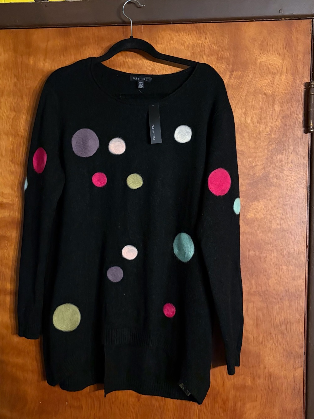 Parkhurst Darla Hi Lo Polka Dot Pullover Sweater Sz XL Designer Black Knit NEW